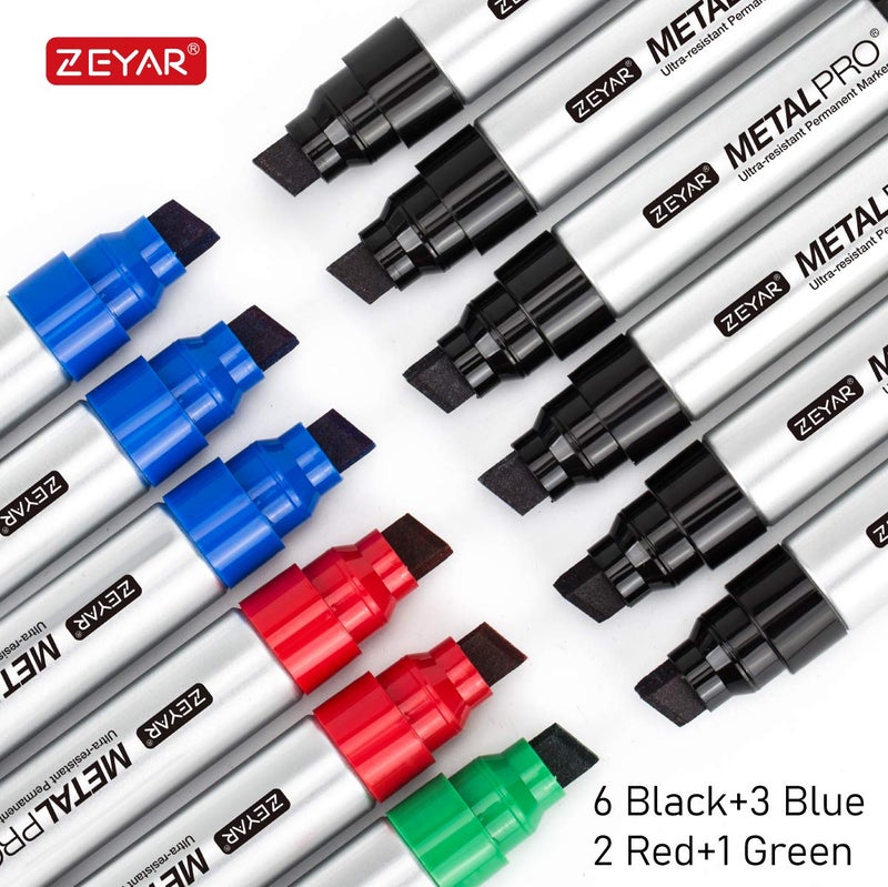 ZEYAR Permanent Markers, JUMBO Size, Aluminum Barrel, Set of 4, Waterproof & Smear Proof Markers, Writes on most surfaces (Black, Blue, Red, Green) - Image 2